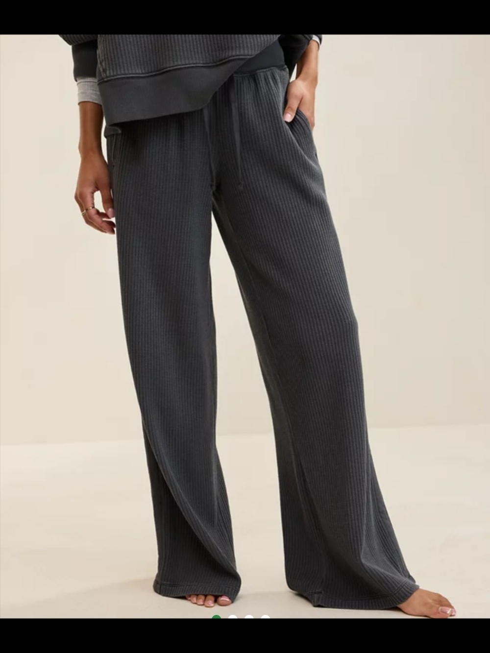 aerie Waffle Wide-Leg Lounge Pants — Charcoal Gray